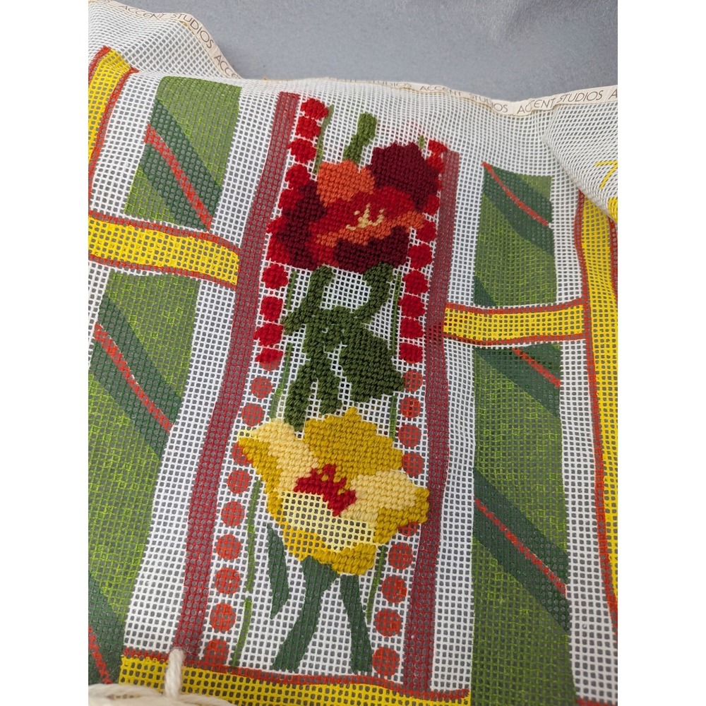 Vintage Accent Studios Needlepoint Kit - "Poppy Ribbon" (Partially Started) Rare